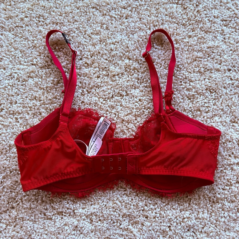 Victoria's Secret Vibrant Red Lace Dream Angels Push Up‎ Without Padding Bra 34D - Picture 3 of 5